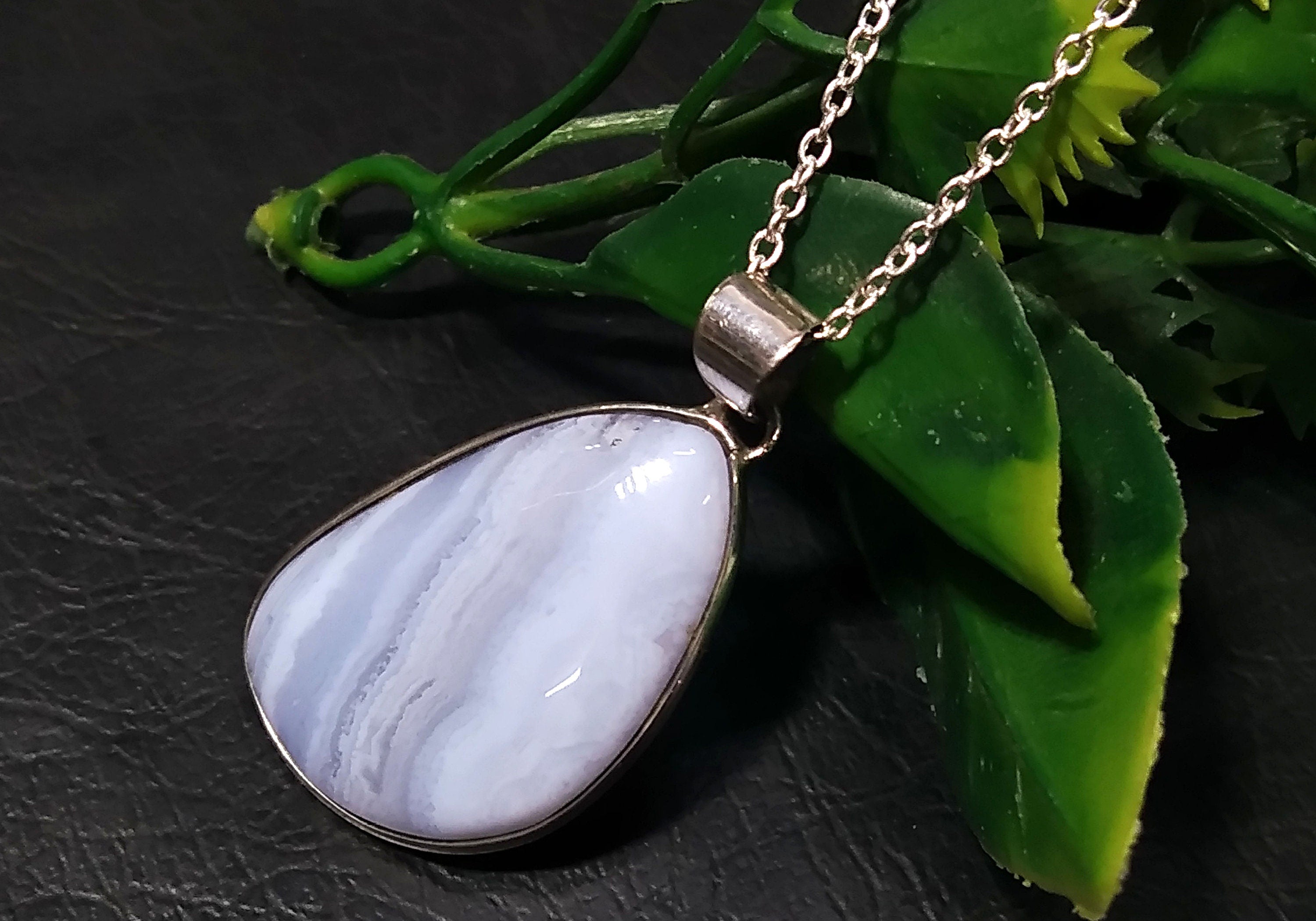 Blue Lace Agate Gemstone Pendant, Solid 925 Sterling Silver Handmade Jewelry, Blue Lace Agate Pendant Chain Necklace, Gift For Girls & Women